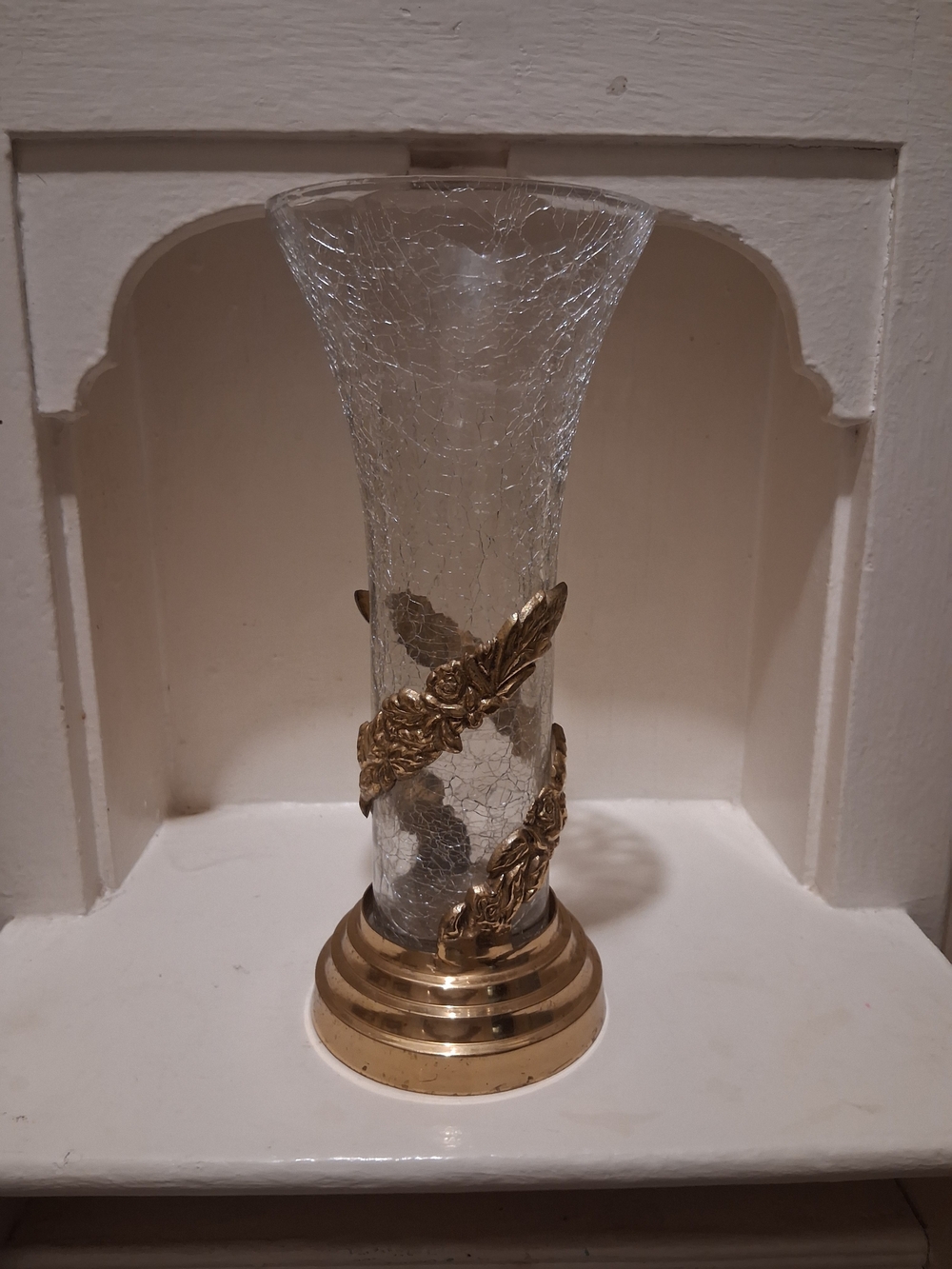 Vintage Brass & Crackled Glass Vase - Picture 2 of 12